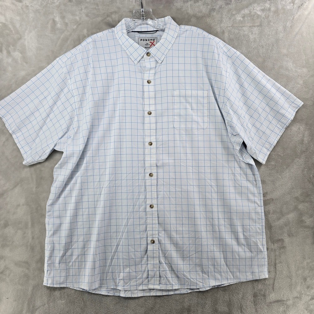 Poncho ultra-lite Fishing Shirt Mens XXL White Blue Plaid Short Sleeve